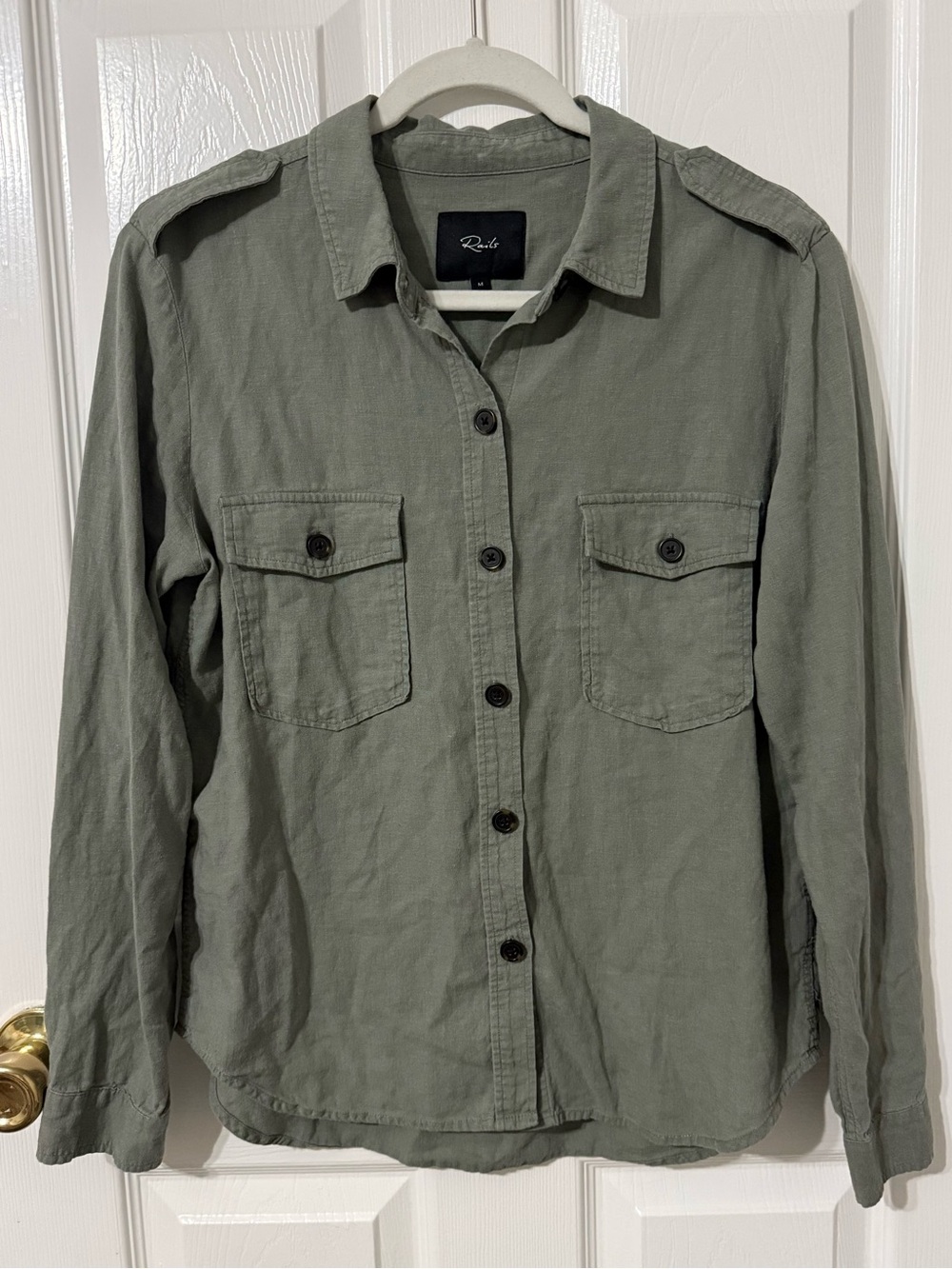 Rails Women’s Linen Blend Olive Gray Button Down Shirt Medium for Fall Winter